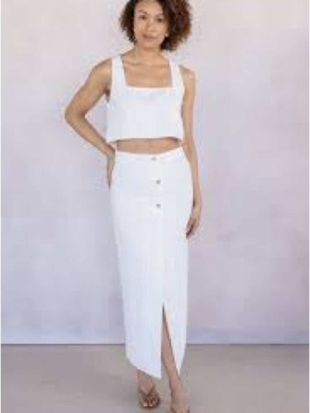 Moon River Daybreak Front Button Detail Linen Midi Skirt